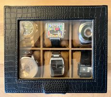 Lot of 6 Designer Men Watches Quartz + Display Case