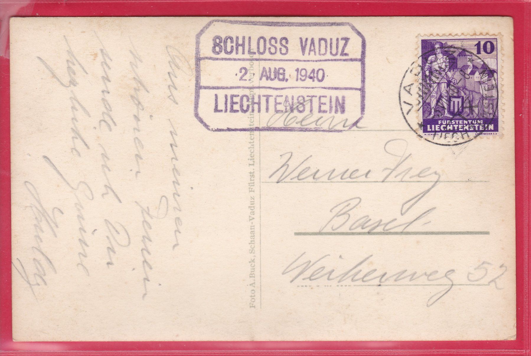 Cartoline postali: SCHLOSS VADUZ, 3.8.1940 – Usato da Oberrieden venduto da Gebirgsstelze 1