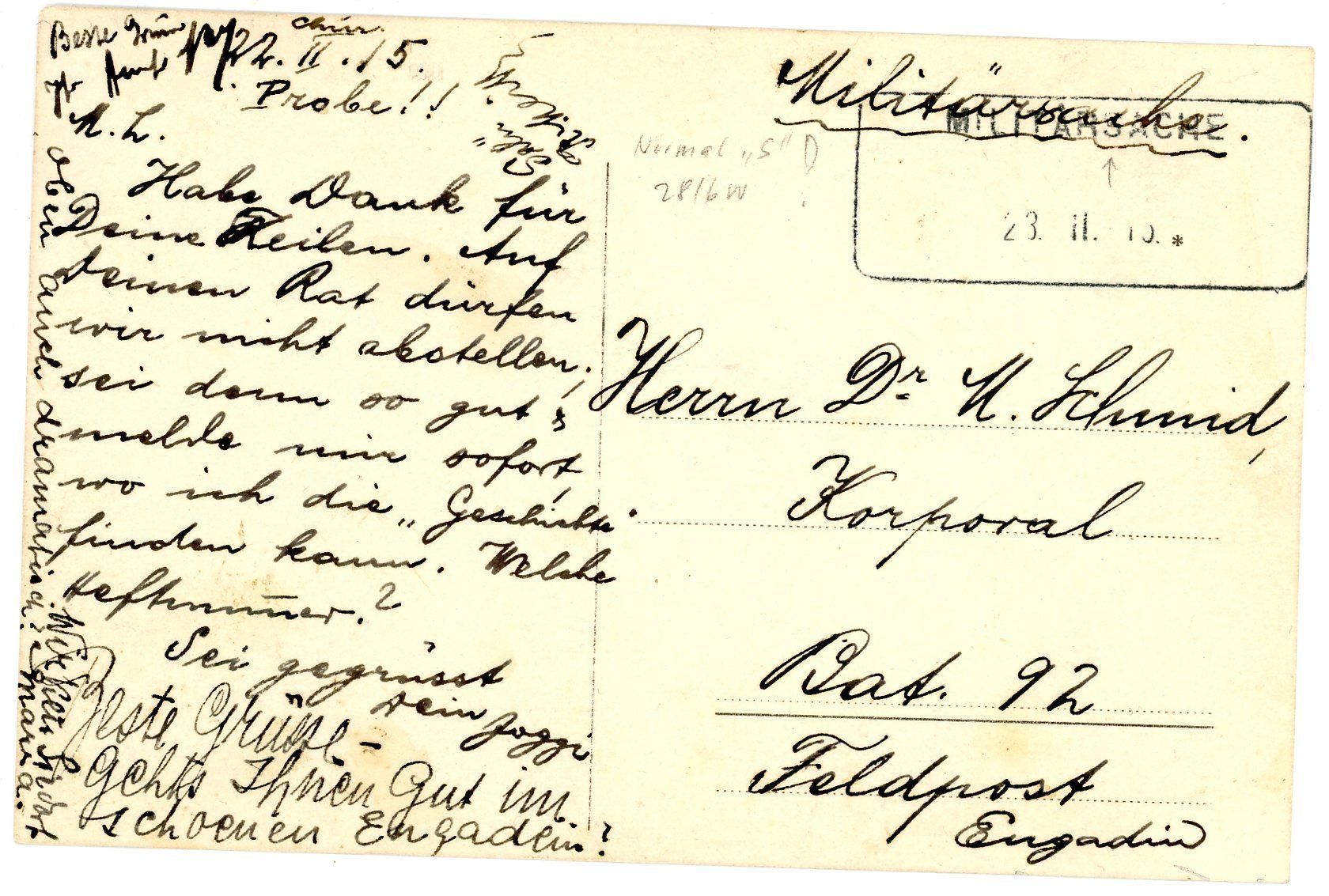 Tutti i francobolli: Aushilfsstempel - Militärsache - 23.2.1915 – Usato da Einsiedeln venduto da otm_7s5v