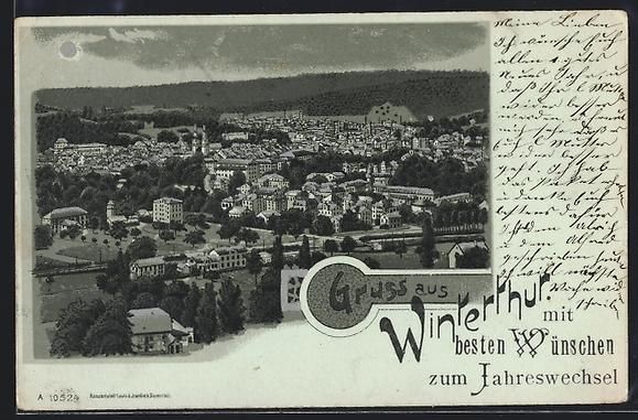 Cartoline postali: Mondschein-Lithographie Winterthur, Orts – Usato da Berlin venduto da bartko-reher