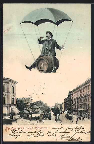 Cartoline postali: Hannover, durstiger Fallschirmspringer  – Usato da Berlin venduto da bartko-reher