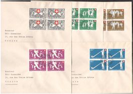 1951, B51-55, Viererblockserie gest. auf 5 Briefen (14245)