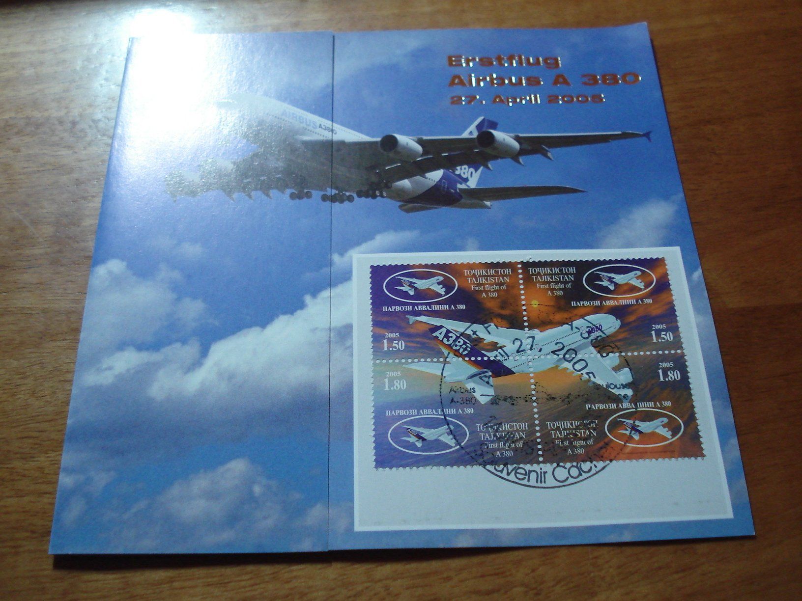 Tous les timbres: Folder Erstflug Airbus A380, 2005. Tadschikistan – D'occasion à Niederwil AG par morostahu