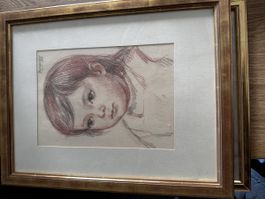 Zeichnung Kinderporträt gerahmt guter Zustand