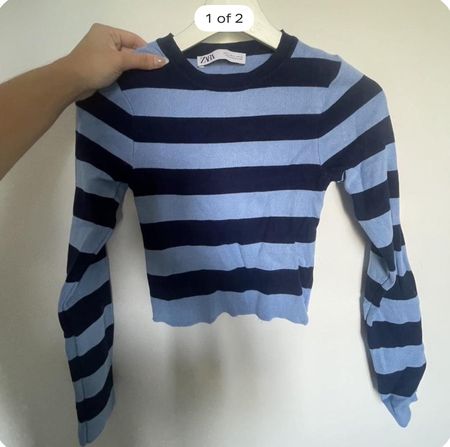 pull col rond rayé bleu et marine