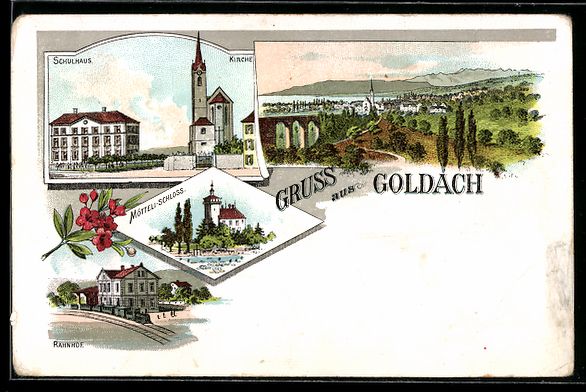 Cartoline postali: Litho Goldach, Mötteli-Schloss, Kirche, – Usato da Berlin venduto da bartko-reher