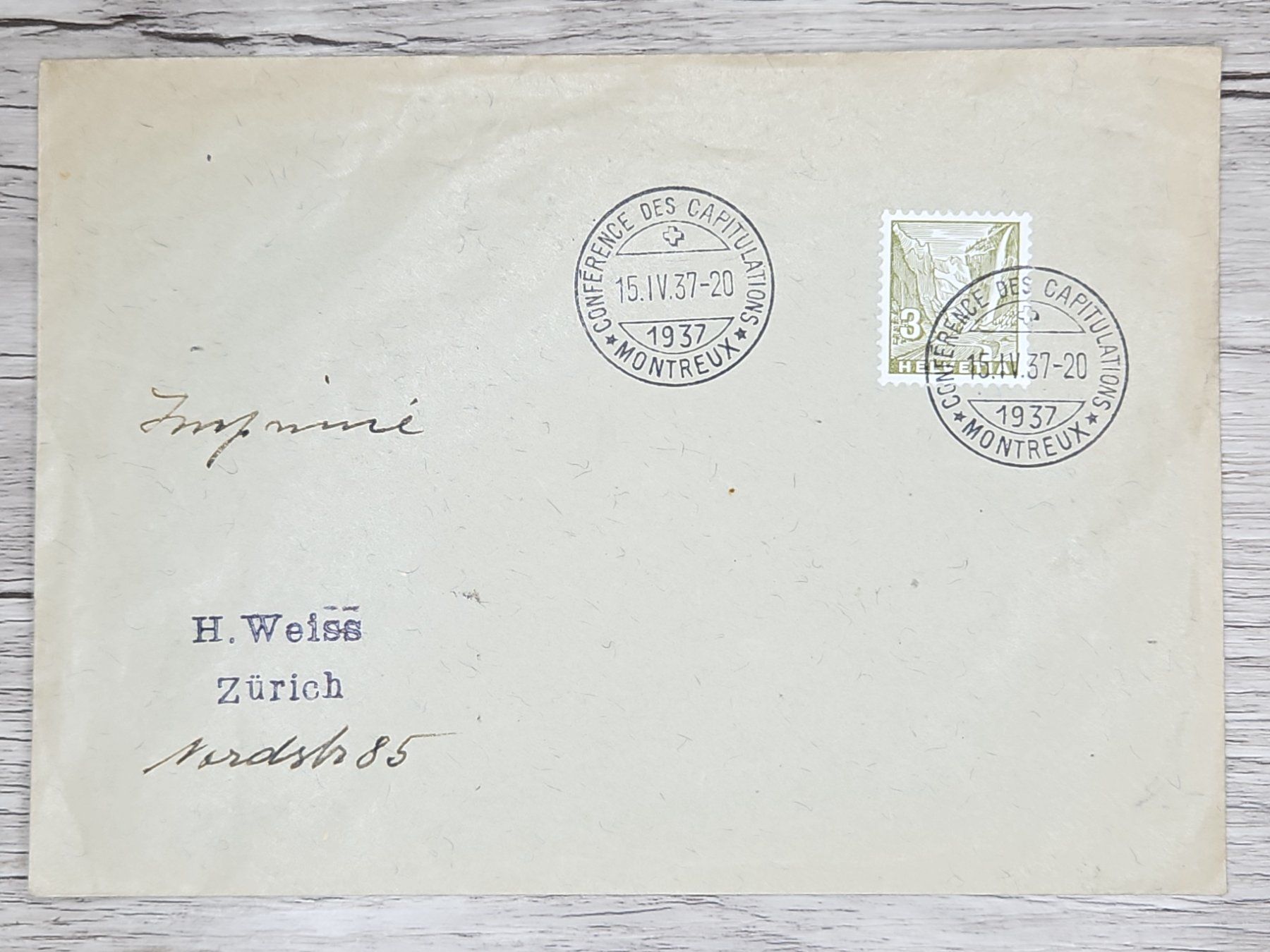 Alle Briefmarken: CL01 Enveloppe + Timbre Suisse 1937 – Gebraucht aus Cousset von Patrick_Collections