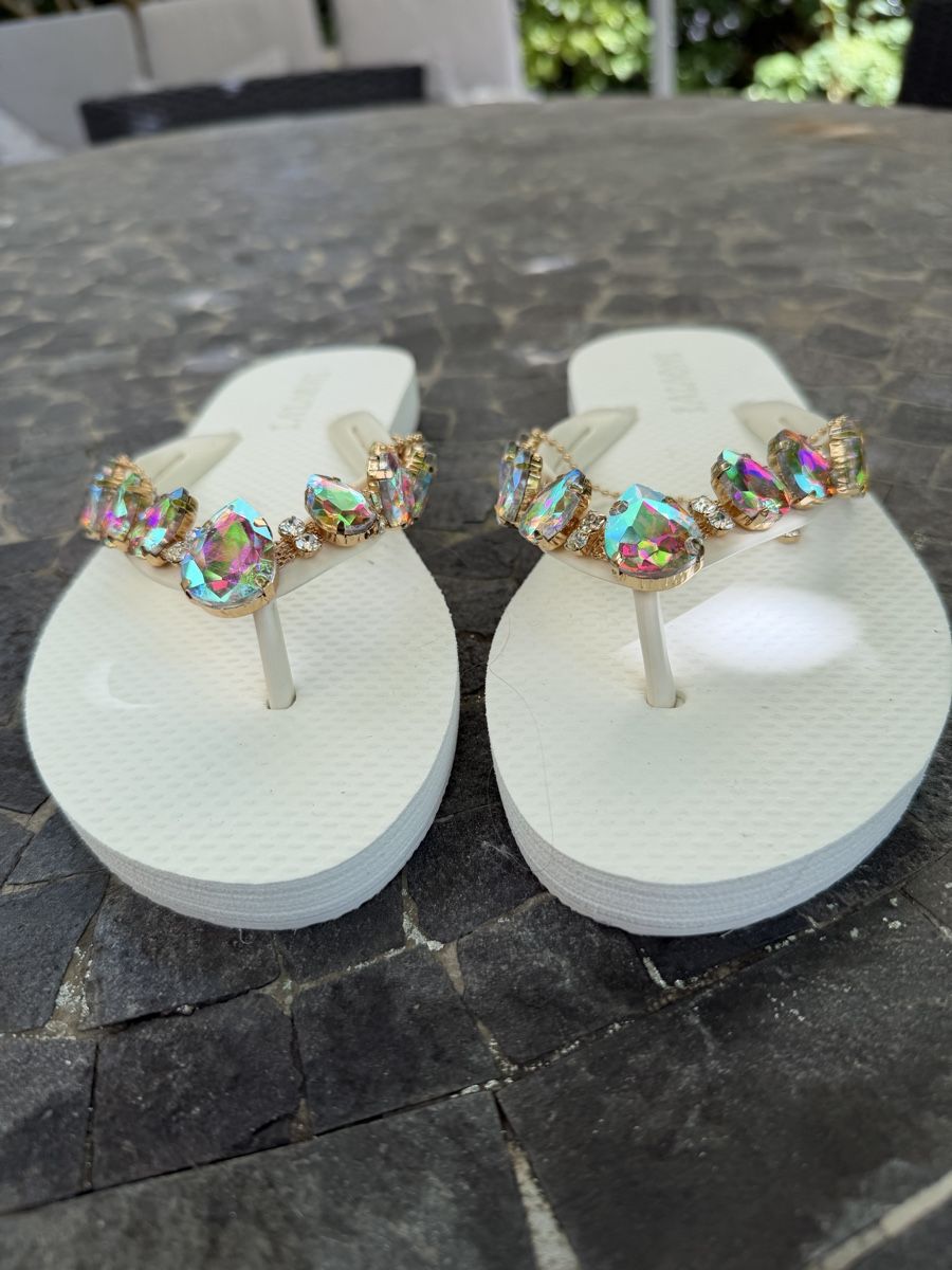 Scarpe da donna: Flip-Flops weiss Glitzer-Steine Grösse 36 – Usato da Zürich venduto da Fuxion 1