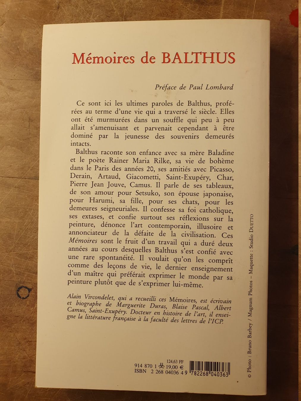 Libri: Memoires de Balthus - Alain Vircondelet – Usato da Zürich venduto da loosebone 4