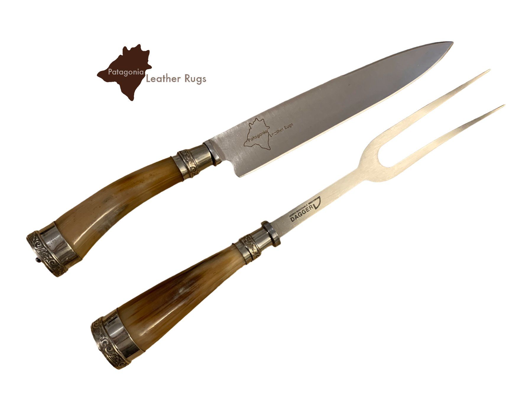 Bestecksets: Tranchierset mit Fleischmesser und Fleischgabel mit Kuhhorn – Neu und originalverpackt aus Arbedo von patagonialeatherrugs 2