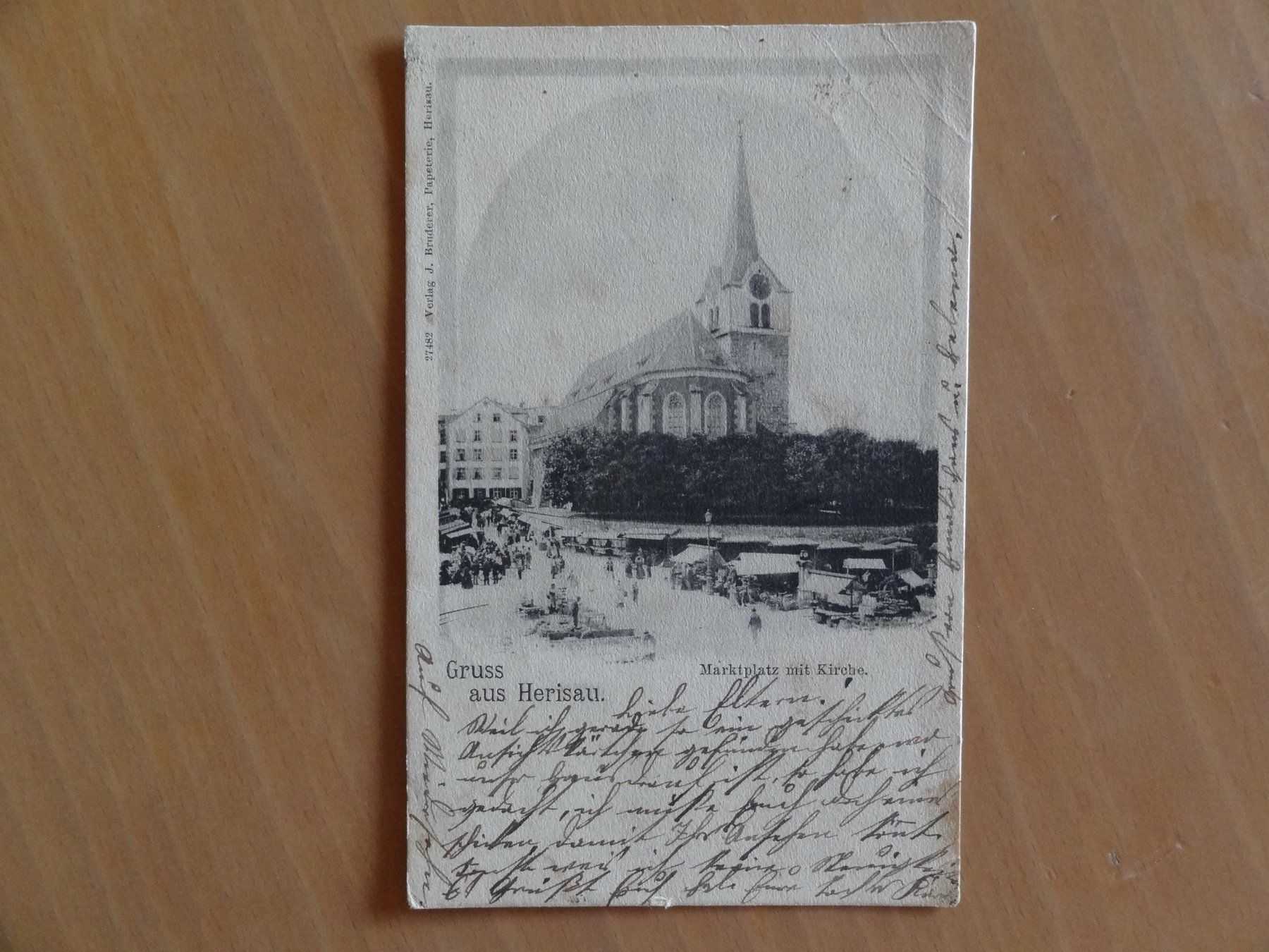 Ansichtskarten: Herisau, Marktplatz mit Kirche - année 1900 – Gebraucht aus St Léonard von Riglin