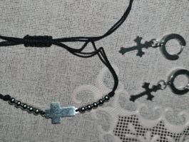 Lot 2 Stk Chromstahl Creolen m. Kreuz m. Armband Set (Man)