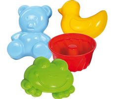 Sandformen, 4 Stück im Netz 7-12 cm Fisch, Bär, Ente, Kuchen
