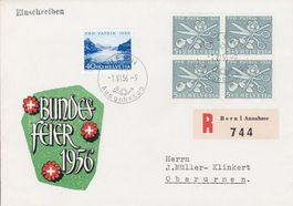 Pro Patria 1956 B77-B80 Viererblock FDC Einschreibe Briefe