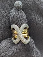 Statement Crisscross Pavé Ring in Gold-Tone Steel — Size 54