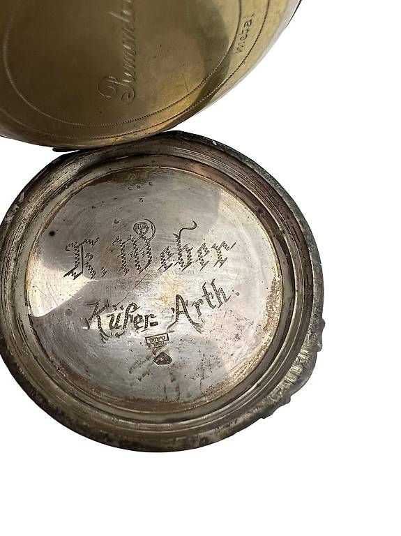 Uhren: Antike Schweizer Taschenuhr   800 Silber mit Schiffsgravur – Defekt aus Gunzwil von mku_pv6y 3