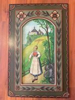 Schöne naive Malerei „Bäuerin vor Schloss“ sign. H. Gall 71!