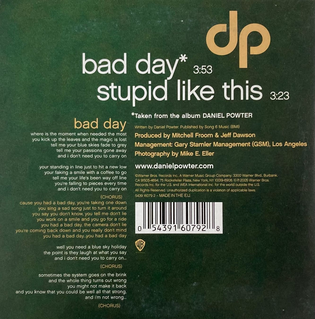 CD: DANIEL POWTER - BAD DAY – Usato da Poliez-Pittet venduto da Newtown-Records 1