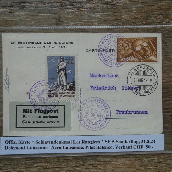 Alle Briefmarken: 1924  interessanter CH - FLUGPOST - Beleg – Gebraucht aus Egliswil von Trens01