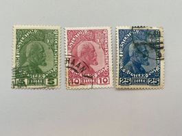 1915, Fürst Johann II, ZNr. FL1y-FL3y, gestempelt