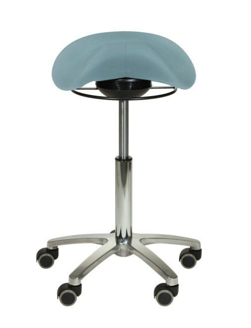 Sgabelli: Sattelsitz-Hocker HELLBLAU mit Schwing-Mechanismus – Nuovo e nell'imballaggio originale da Schaffhausen venduto da Praxis-Nova 1