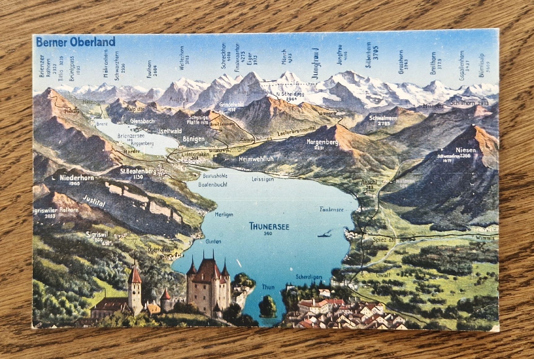 Ansichtskarten: Thun, Panoramakarte Berner Oberland – Gebraucht aus Ebikon von Donar50