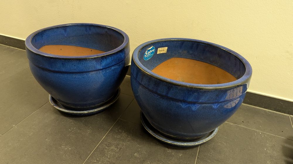 2 Blaue Keramik Töpfe Übertopf frostfest Kaufen auf Ricardo