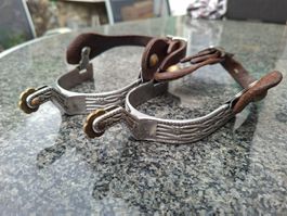 Western-Sporen / Sporen Stacheldraht-Muster & Lederriemen