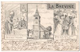 l'hospitalité de LA BRÉVINE: cpa artistique Huguenin 1900