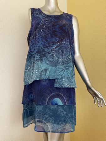 Desigual Sommerkleid Grösse 42, blauer Ethno-Look, Neuwertig