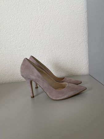 André Escarpins en daim rose poudré/taupe - T 38