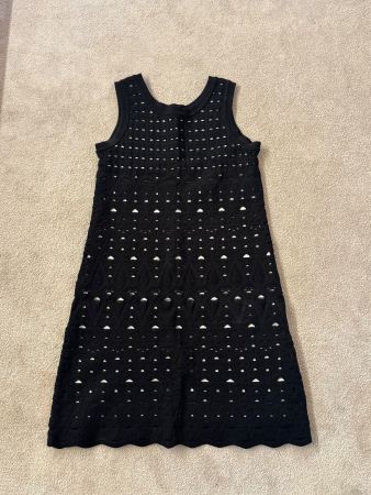 CHANEL black viscose CROCHET Sleeveless Dress 36 XS