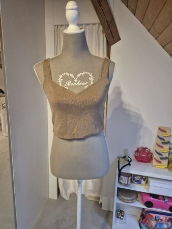 Damen Crop Top Rippstrick braun guter Zustand Grösse M