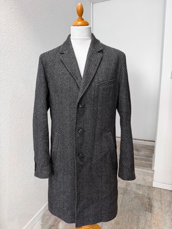 Hugo Boss Herren Mantel Gr. 52 – Fischgrät – Grau/Schwarz