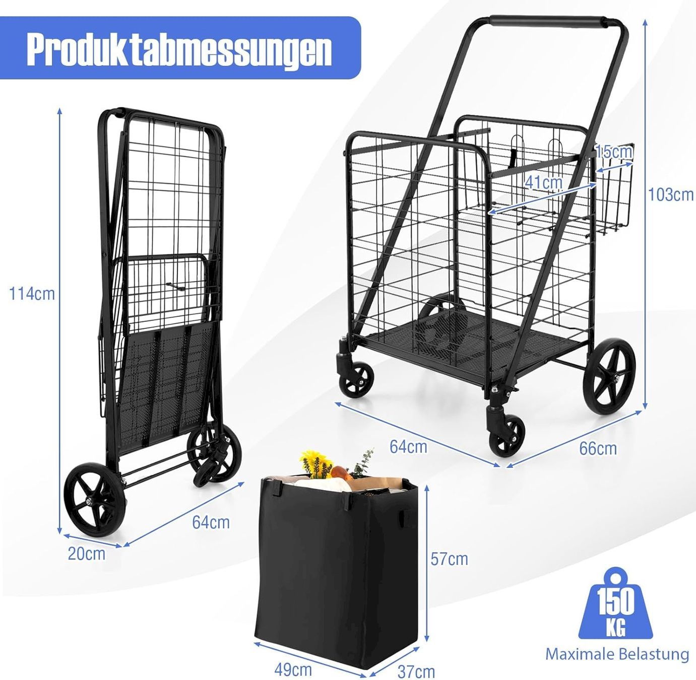Altro per la casa: Klappbarer Einkaufstrolley auf Rollen – Nuovo e nell'imballaggio originale da Bottighofen venduto da zaap 1