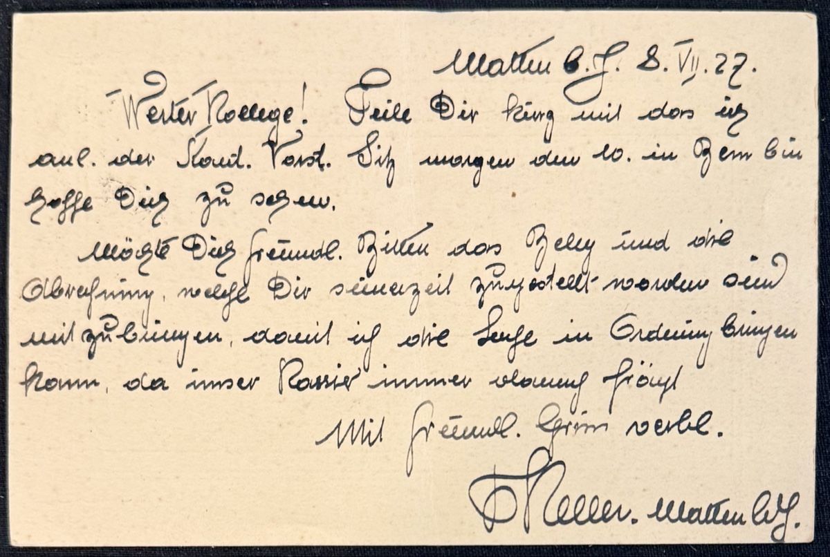 Cartoline postali: Karte: Flobertschützengesellschaft MATTEN b. I. BE, 1927 – Usato da Bern venduto da felberunderground 1
