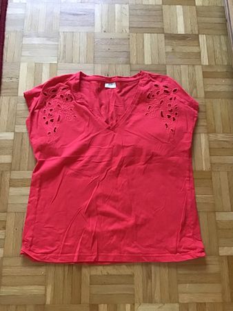 Damen T-Shirt, Rot, V-Ausschnitt, Sommerlich, Gr. L