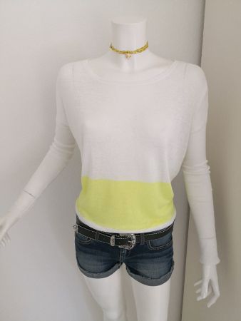 🤩MANGO SUIT LEINEN STRICK PULLOVER NEON-GELB-WEISS NEU&D&GP
