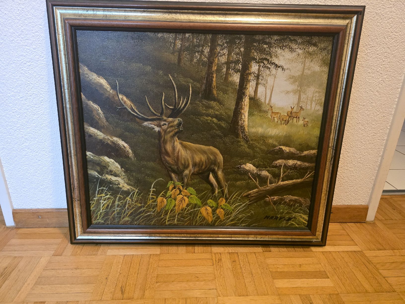 Dipinti: Ölgemälde Hirsch Wald Landschaft gerahmt – Usato da Kriens venduto da Steve1978