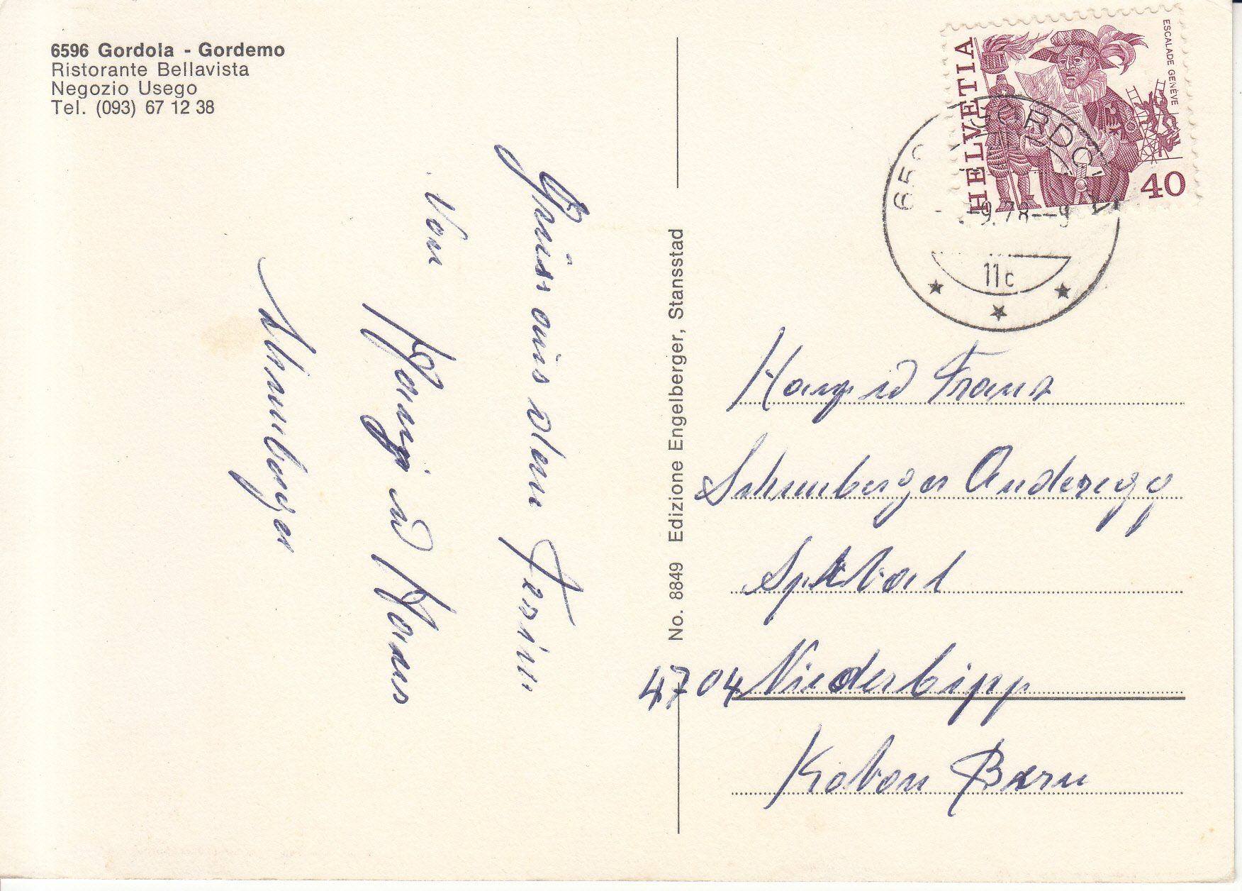 Cartoline postali: Gordola 1978 – Usato da Bürglen TG venduto da StampGraf 1