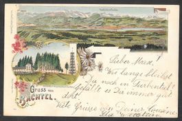 Hinwil Gruss vom Bachtel farbige Lithografie