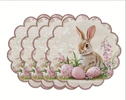 4er-Set Osterhase & Blumen runde Tischsets