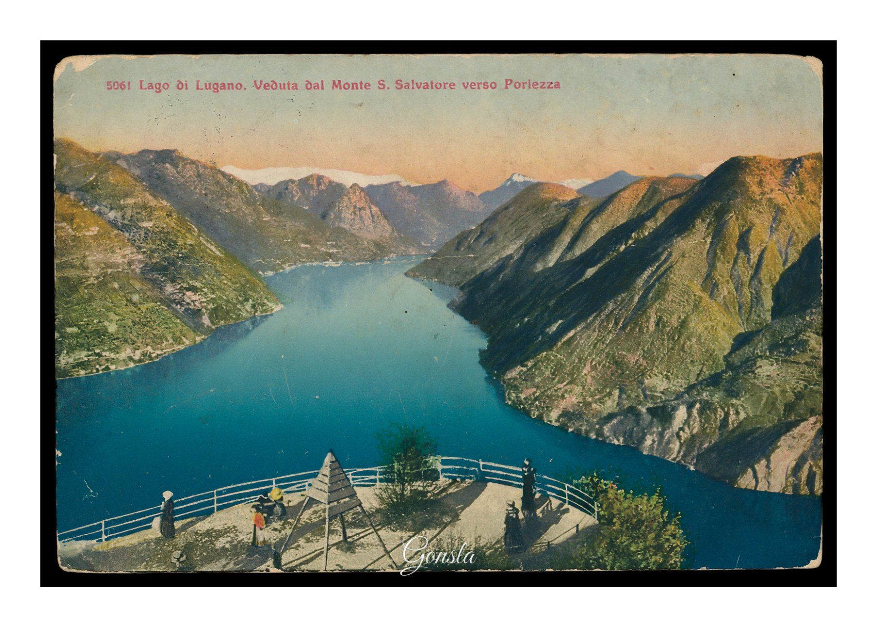 Cartoline postali: LAGO DI LUGANO - 1917 "Vue Générale" – Usato da Onex venduto da gonsla01