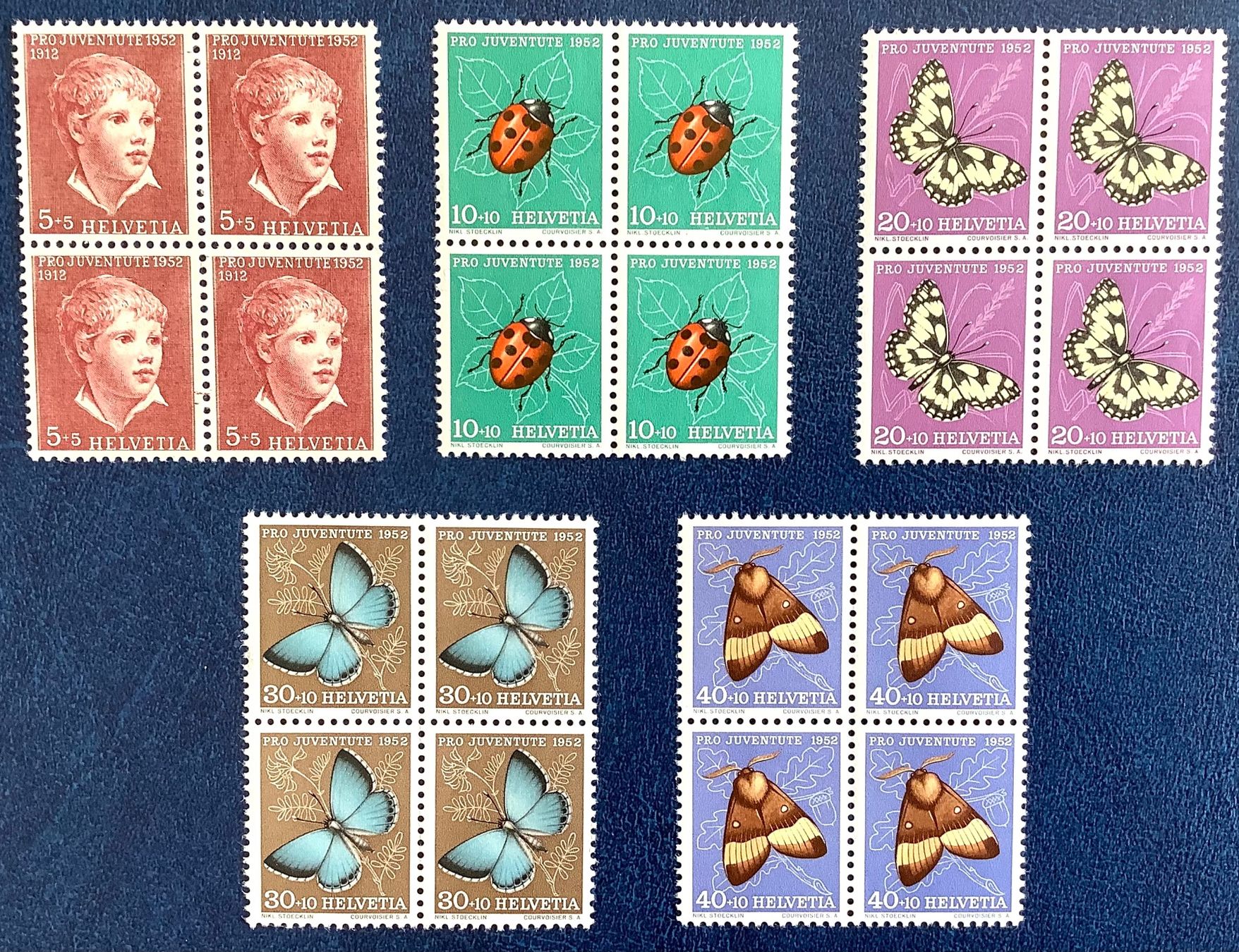 Alle Briefmarken: 1952  Pro Juventute Viererblöcke Postfrisch ** – Neu (gemäss Beschreibung) aus Liestal von Skunk02