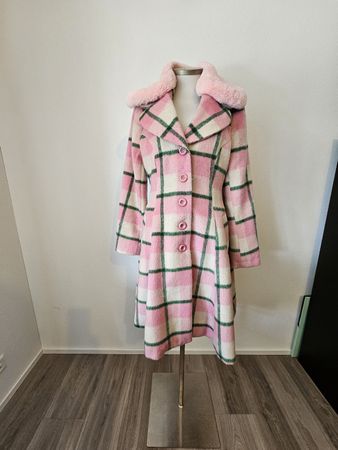 Damen Mantel Hell Bunny kariert rosa grün Grösse L UK14