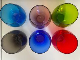 6 Vintage- Gläser bunt (Setpreis)
