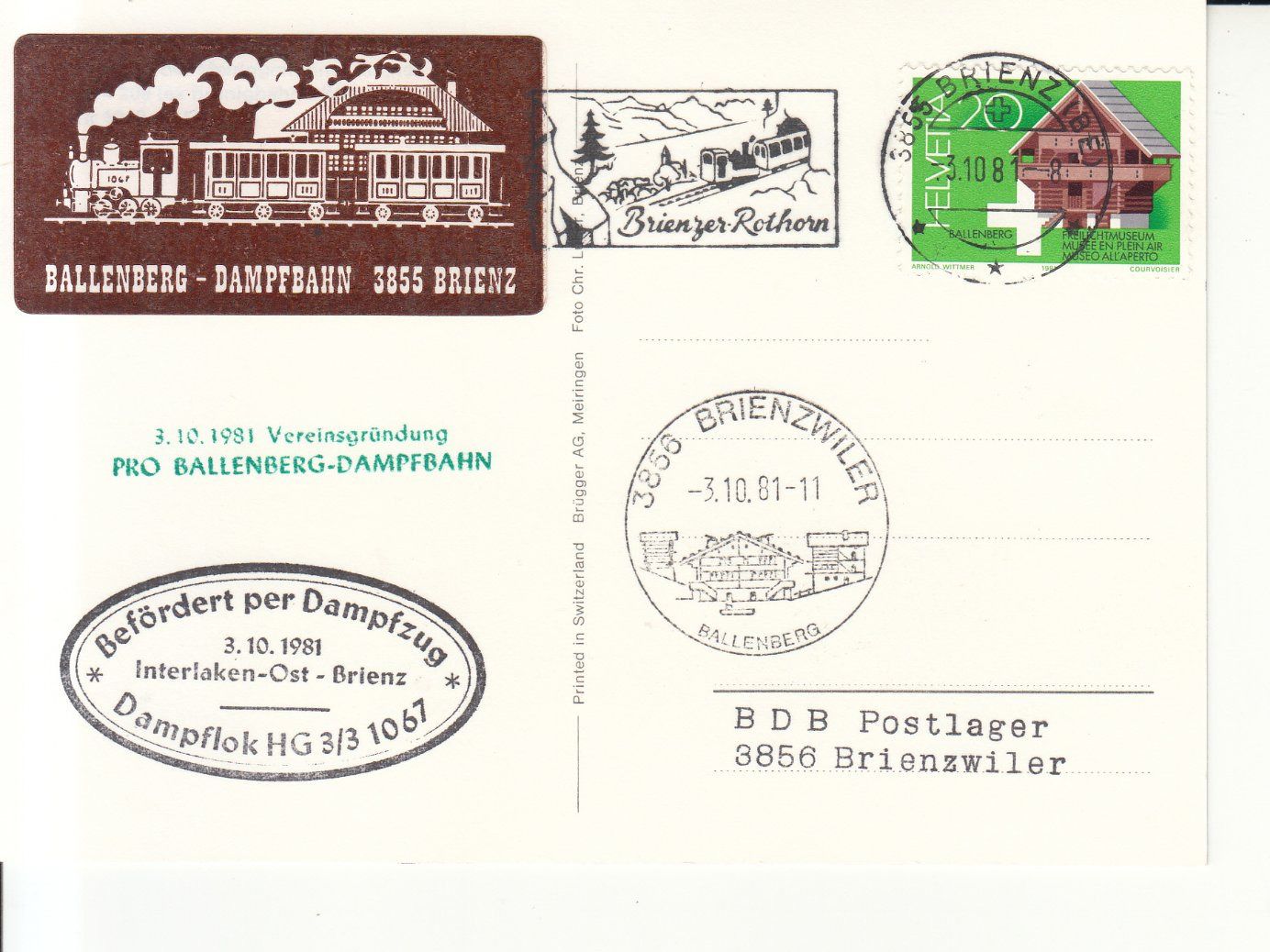 Cartoline postali: Ballenberg Dampfbahn 1981 – Usato da Bürglen TG venduto da StampGraf 1