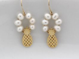 Perlen Ohrhänger vergoldet, handmade Ohrringe mit Ananas neu