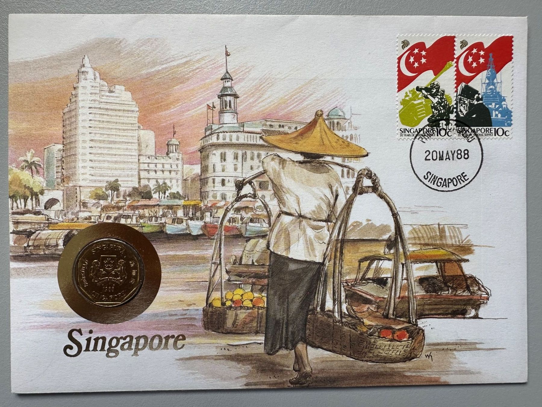 Tutti le monete: Münzbrief Singpore mit Münze One Dollar – Usato da Untersiggenthal venduto da Peki