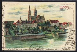 Litho Basel, Pfalz mit Muenster, Halt ge